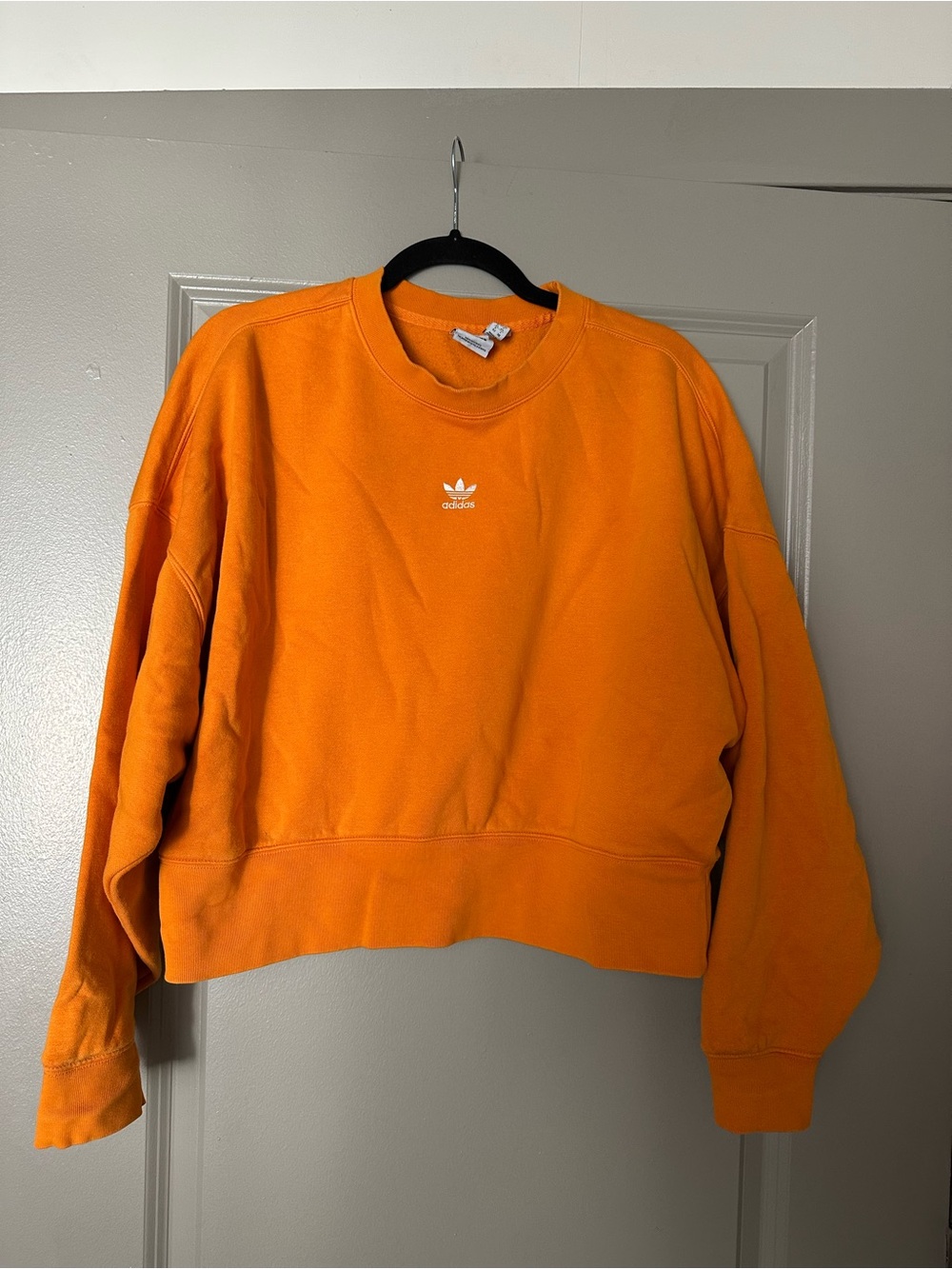 adidas Orange Cropped Crew Sweatshirt with Trefoil